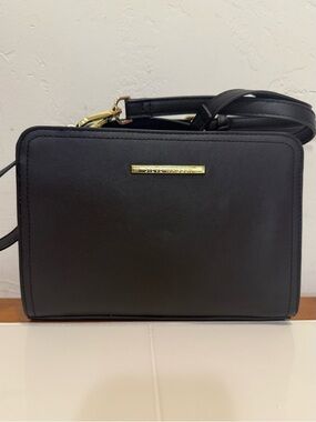 Steve Madden Black Leather Crossbody with Gold Accent
